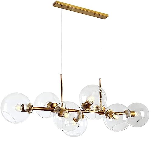 Suspension luminaire dorée 8 ampoules pour grand salon sombre