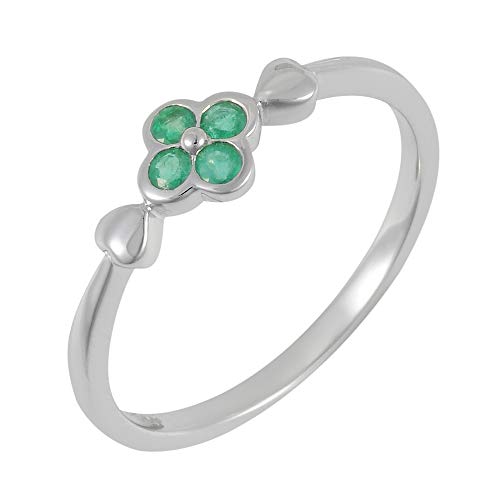 Bague émeraude or blanc 9 carats qui ne ternit pas, style fleur