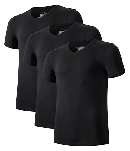 CF Camisetas masculinas de raiom de bambu para homens, camiseta com absorção de umidade, gola V clás