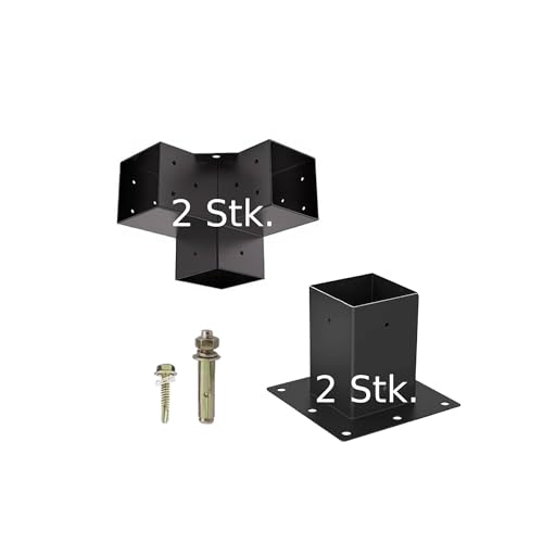 SOTOOLS Anbau-SET FORTINA Set für 100×100 mm Holzpfosten – Eckverbinder & Bodenanker für wetterfeste Erweiterungen