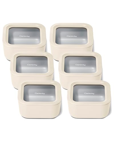 Caraway 6pc Glass Food Storage Set, 4.4 cup containers, cream