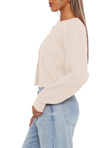 Image of Balimtoy Women's Cropped Cardigan Sweaters Long Sleeve Button Down Sweaters Knit Cardigan Cute Y2k Open Front Crop Top