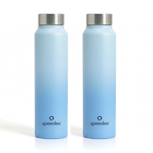 Image of Speedex Stainless Steel Water Bottle 1 Ltr, Leak Proof Screw Cap, BIS Approved 1000 ml Metal Bottle For Daily, Office, School, Gym, Travel Use for Men, Women, Kids, Adults, Dual Blue, Set of 2