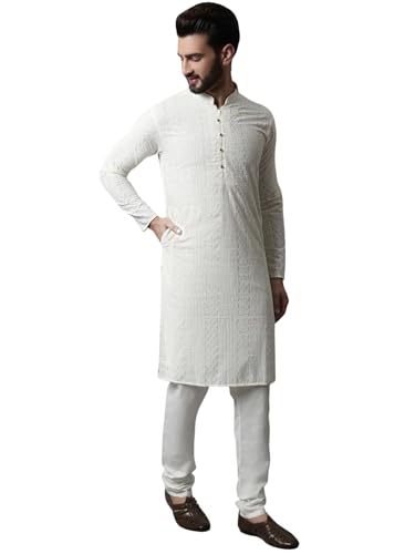 Marigold House The Men’s Off White Kurta Pajama Set | Cotton Blend Textured Ethnic Wear for Wedding, Festive, Party & Traditional Functions