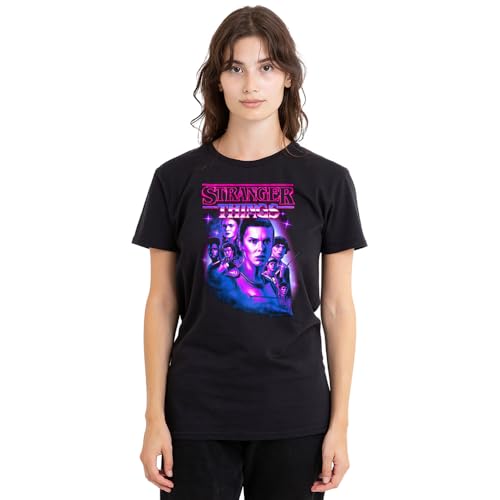 T-shirt Stranger Things Neon Retro Group Logo pour femme en coton noir