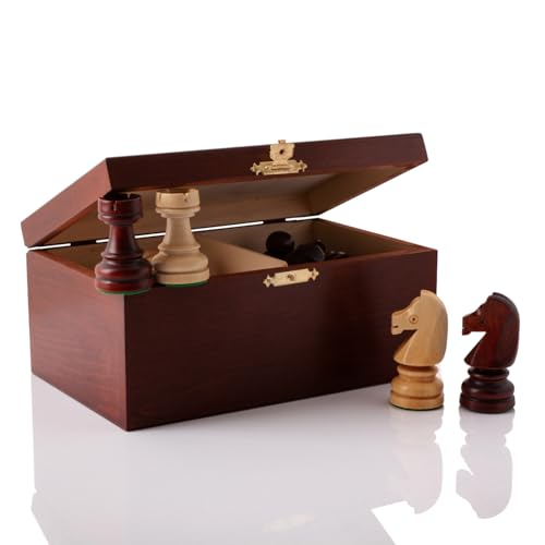 Tournament Chess Pieces in Luxus Box | Master of Chess | Gewichtete nur Schachfiguren Holz - Handgemachtes Championship Chess Set Ohne Schach Brett (No.7 in Mahagoni Box)