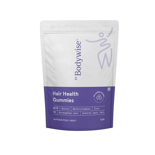 Be Bodywise Biotin Hair Gummies for Stronger, Shinier Hair & Nails | 120 Day Refill Pack | With Biotin, Zinc, Folic Acid, Fibre & Multivitamins | Strawberry Flavored | No Added Sugar & Gut Friendly