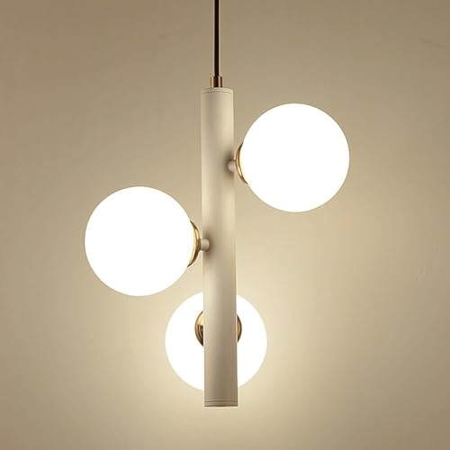 Lustre du milieu du siècle avec abat-jour en verre et hauteur réglable blanche