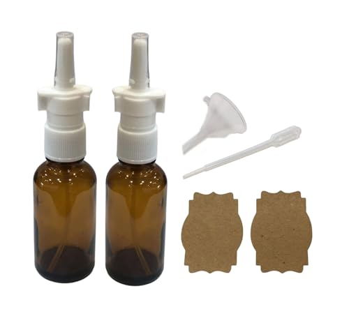 Nasal Spray Bottle Empty Amber Glass 1 oz Nasal Sprayer! EMPTY, Refillable, Travel Sized, Quality Glass for Saline Applications! (2 amber glass bottles)