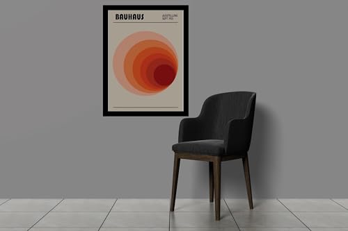 Image of BLINKART Vintage Bauhaus Retro Geometric Aesthetic Poster Gallery | Colorful Wrap Framed For Home Office Studio Living Room Modern Art Studio Decoration Abstract Shapes | (d147) | 13x10 Inch