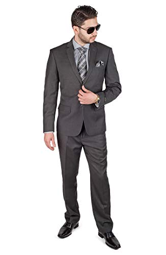 AZAR MAN Slim Fit Men Suit 2 Button Dark Grey Notch Lapel Flat Front Pants4