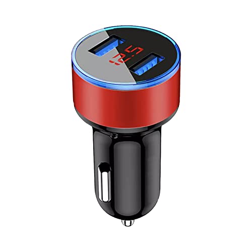 Auto Ladegerät,3,1 A tragbarer Dual-USB-Anschluss, LED-Schnelllade-Zigarettenanzünder-Telefon-Ladegerät mit Digitalanzeige, kompatibel mit Android, Tablet oder anderen USB-Geräten (Red) Cover