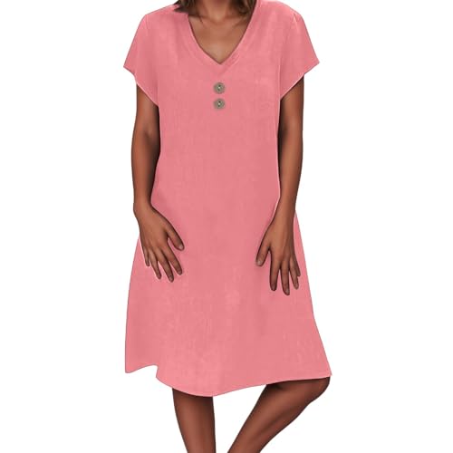 Image of Generisch 2026 Women's Casual V-Neck Button Down Dress for Daily Wear Holiday Outfit Basic Style Comfortable Flowy Loose Fit, pink, L
