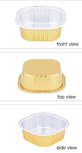 Keisen Square 2 2/5" 50Ml 2Oz 100/Pk Mini Disposable Aluminum Foil Cups For Muffin Cupcake Baking Bake Utility Ramekin Cup (Gold) #TOP3