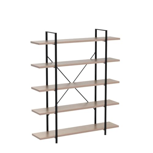 HSH Industrial Wood and Metal 5 Tier Bookshelf, Large Tall Open Rustic Wide Etagere Bookcase, Vintage Farmhouse Modern Wooden Big Book Shelf for Home Living Room Bedroom Office Storage, Rustic Oak - Thumbnail 5