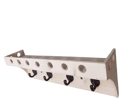 Rustic Wall-Mounted Coat Rack with Shelf, White Wood, 4 Metal Hooks, Entryway Organiser for Coats and Bags