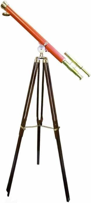 Vintage Nautical Double Barrel Telescope 39 Shiny Brass & Leather Marine Spyglass with Adjustable Wooden Tripod Stand Lightweight Compact Floor Telescope for Decor Use