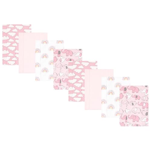 Image of Hudson Baby Cotton Poly Flannel Burp Cloths Multipack, Girl New Elephant 8-Pack, One Size