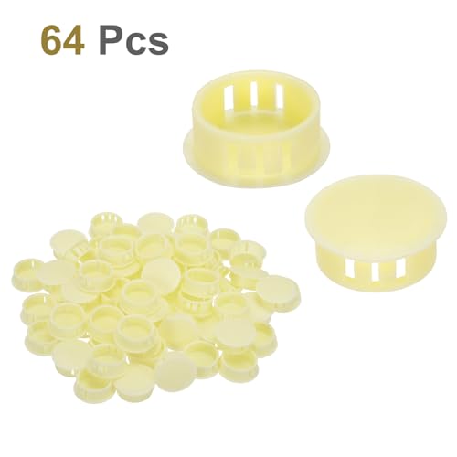 Image of MECCANIXITY 64PCS 25mm(31 /32 inch) Beige Plastic Hole Plugs, Flush Type Panel Hole Plugs Insert End Caps for Locking Hole Tubes Furniture Cabinet