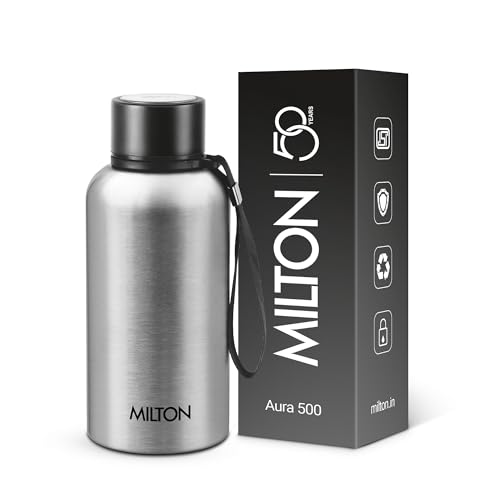 Image of Milton Aura 500 Thermosteel Water Bottle 500 ml, 24 Hr Hot and Cold I Leak Proof Lid, ISI Certified I Vacuum Insulated I for Office, Gym, School I Silver