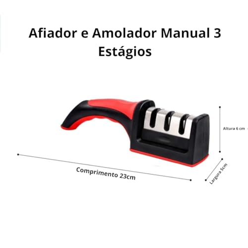 Amolador Afiador de Facas Manual em Aço Inox 3 Estágios Acabamento Amolador e Afiador Base Antiderra