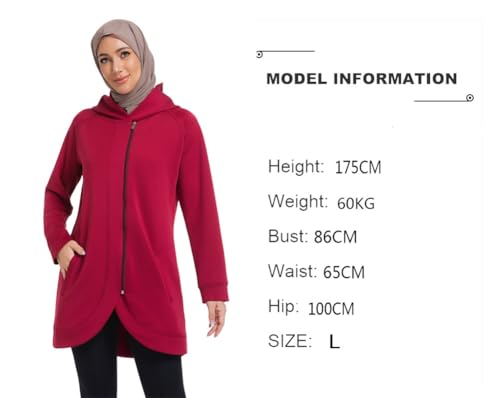 Modest Muslim Women's Zip Up Hoodie - Long Sleeve Athletic Pullover Jacket for Sports, Sweatshirt with Pockets4