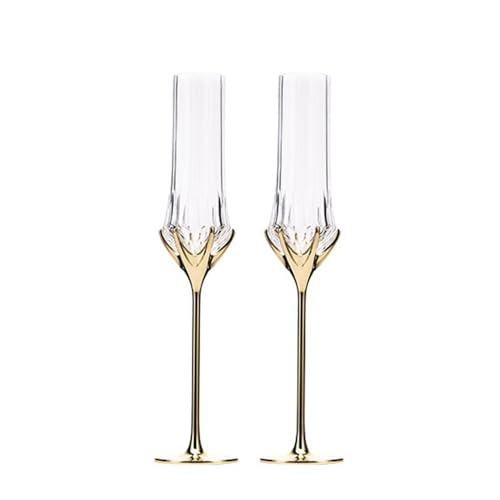 Copas de champán con tallo dorado para brindar en aniversarios con estilo único 2