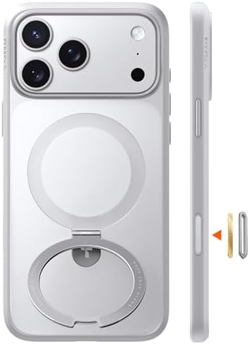 TORRAS Ostand Q1 für iPhone 17 Pro Hülle, Case mit MagSafe Ständer, Silber | [19N Magnetkraft] Bündig integrierter Ständer, Hoch- & Querformat, Militär-Fallschutz für Handyhülle iP
