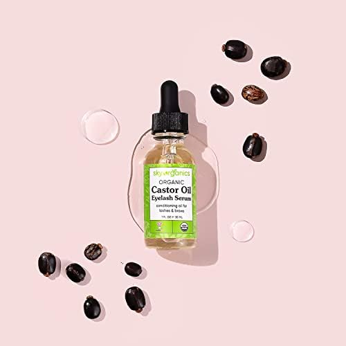 Organic Castor Oil Eyelash Serum by Sky Organics (30 ml) USDA Organic Cold-Pressed 100% Pure Castor Oil Natural Eyelash Serum Hexane-free Castor Oil with Mascara Brushes for Eyelashes and Eyebrows