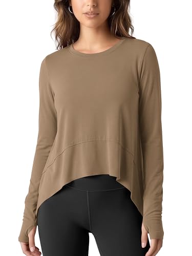 Image of ODODOS Soft Modal Long Sleeve Crop Top for Women with Thumb Hole Athletic Gym Workout Cropped Yoga Shirts