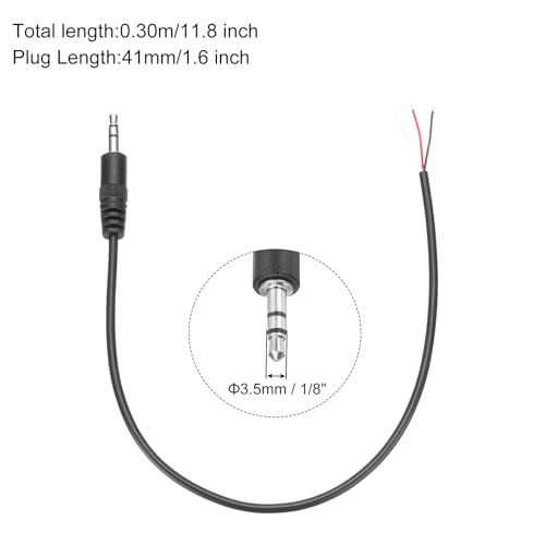 3 piezas Jack 3.5 mm macho a cable abierto 0.30 m miniatura 2