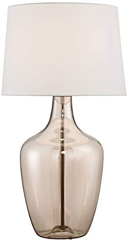 Possini Euro Design Ania 31" Tall Jar Large Modern Coastal Country Cottage End Table Lamp Clear Champagne Glass Single Off-White Shade Living Room Bedroom Bedside Nightstand House Office Home - Image 3