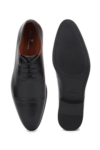 Image of Louis Philippe Men Premium Leather Breathable Lining Material Anti Slip with Heel TPR Sole Formal Derby Shoes