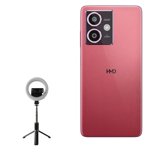 BoxWave Stand and Mount Compatible with HMD Crest 5G - RingLight SelfiePod, Selfie Stick Extendable Arm with Ring Light - Jet Black