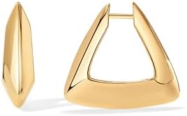 PAVOI 14K Gold Plated Hoops and Triangle Geo Design Earrings - Stylish and Trendy Hoop Jewelry for Women
