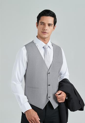 Image of HISDERN Mens Suit Vest Business Casual Dress Waistcoat Vest Solid Color Formal Wedding Vests for Suits or Tuxedo