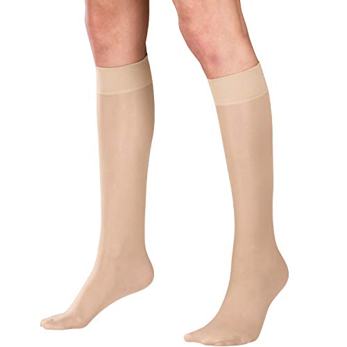 Image of Truform Sheer Compression Stockings, 30-40 mmHg, Women's Knee High Length, 30 Denier, Nude, X-Large