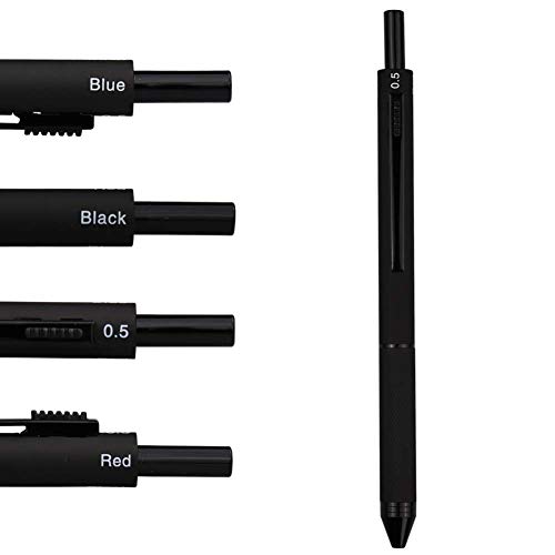 Image of worison 4in1 matte black pen, Metal Cased Multifunction Pen, 0.5mm Mechanical Pencil and Red,Blue, Black Ball pen