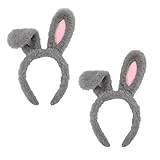 Srotmirw 2 Pack Plush Bunny Ear Headbands, Gray Rabbit Ears Headwear with Pink Inner Ears, Cute Costume Accessories for Easter, Holiday Parties, Cosplay, Photo Booth and Daily Wear
