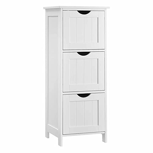 VASAGLE Badezimmerschrank, Aufbewahrungsschrank, schmaler Badschrank mit 3 Schubladen, 32 x 30 x 81 cm, Badezimmer, Wohnzimmer, Schlafzimmer, Küche, skandinavischer Stil, mattweiß BBC50WT