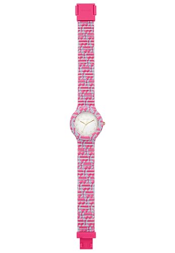 Montre étanche 5 Bar Hip Hop Logo Mania HWU1150 en silicone rose-gris pour femme