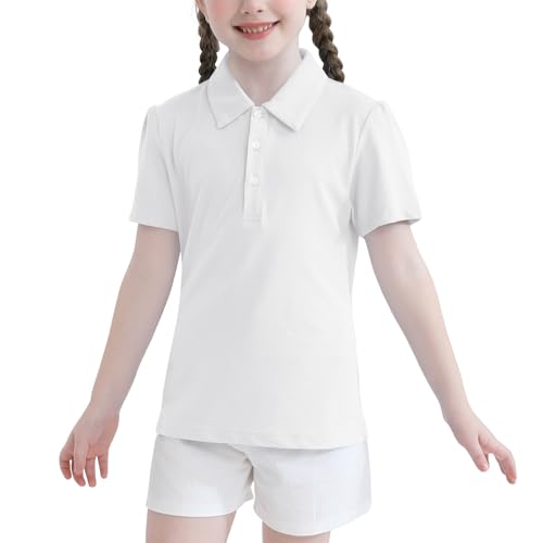 Image of QBK 2T to Youth Girls' Puff Short Sleeve Polo Toddler School Uniform Pique Polo Kids Collared Golf Shirt