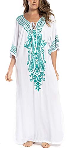 FreestyleMo - Poncho de playa largo para mujer, bikini, túnica, cubre arriba, poncho de playa, maxi kimono Kaftan vestido de verano Blanco Talla única
