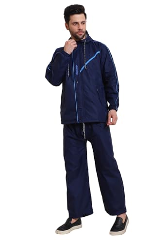 Image of Zacharias Men's Waterproof Double Layer Raincoat /Rainsuit With Pant (kv-01 Navy.Blue)