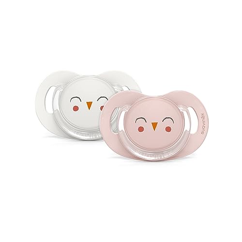 Image of Suavinex Bonhomia SX PRO Physiological Pacifier, Supports Breastfeeding Babies, Pacifiers 6-18 Months, 2 Pack Baby Pacifier, Baby Accessories, (Pink /Beige)
