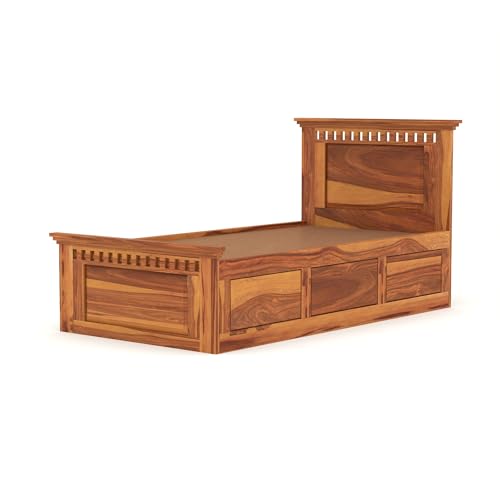 Image of Solid Sheesham Wood Single Size Bed with Box Storage for Bedroom Living Room Single Cot for Home Wooden Palang for Hotel (Honey, Size 6 * 4)