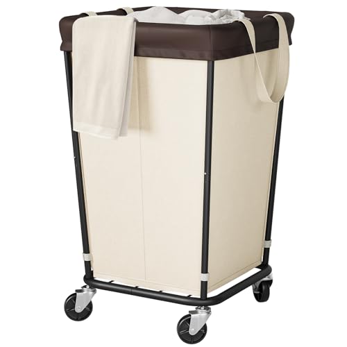 160L Laundry Basket with Wheels, 2-Section Rolling Hamper for Laundry, Large Laundry Hamper with Wheels, Rolling Laundry Basket Clothes Hamper for Home, Bathrooms and Dorm(Beige)