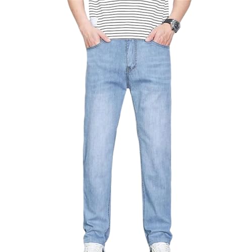 Men's Ice Silk Jeans Summer Thin Straight Leg Slim Fit Stretch Denim Pants Outdoor Business Casual