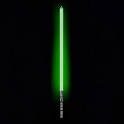 Sabre Laser 100 Cm avec Sons 6 Variations Lumière, 3 Jeux D'effets Sonores, Alimenté par USB, Poignée Métallique Amovible pour L'éclairage Extérieur De Fête Et La Décoration D(Color:Argent,Size:Vert) Cover