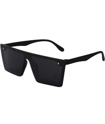 Image of Square Sunglasses for Men & Women UV400 Stylish Flat Top Fashion Black Shades